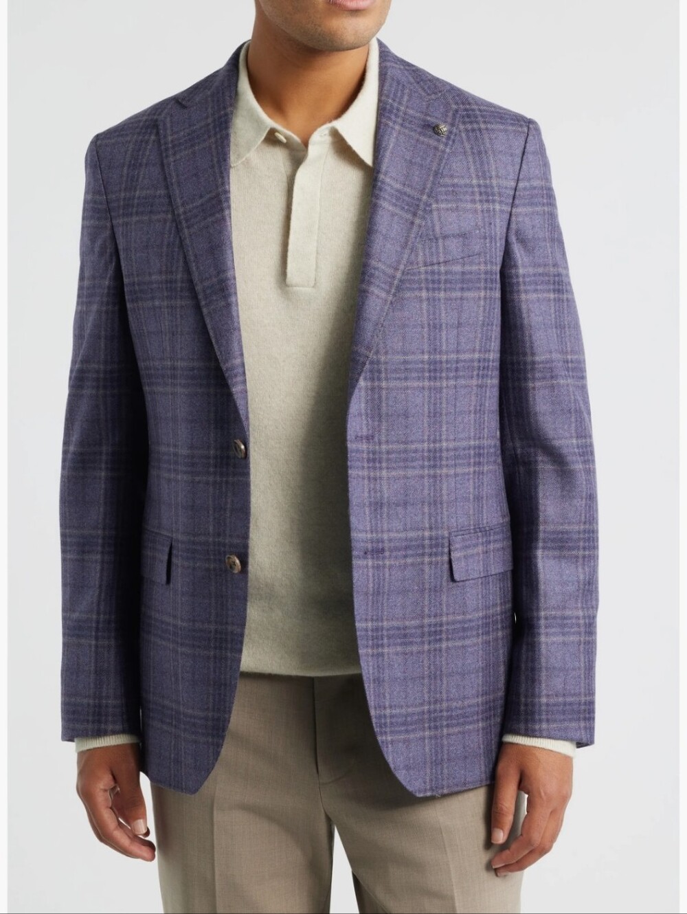 McAllen Lavender Plaid Soft Constructed Brushed Wool & Cashmere Sport Coat- 44L